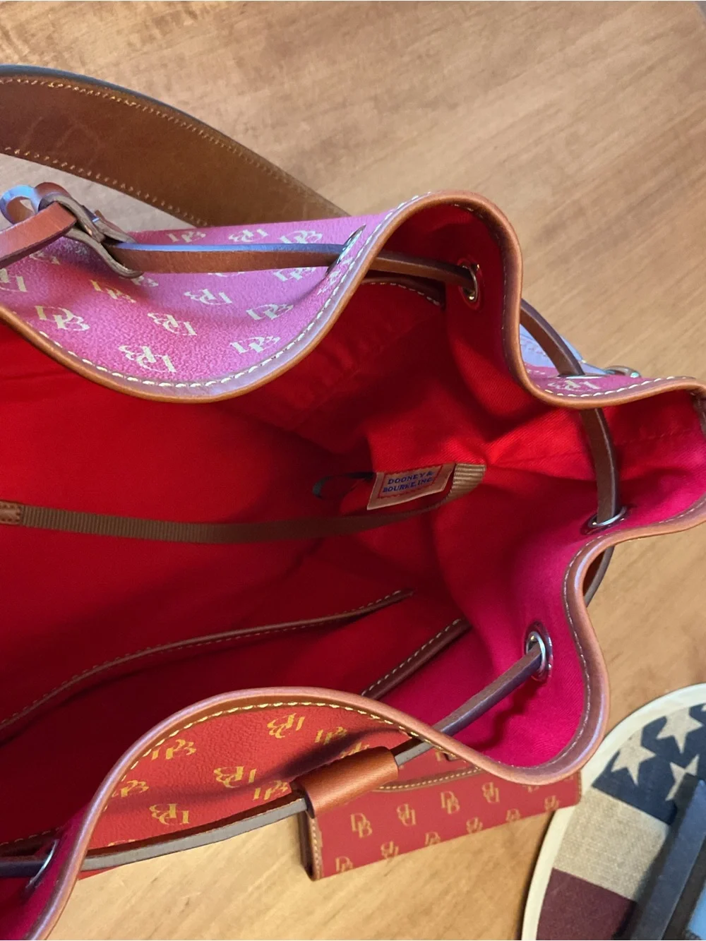 Dooney & Bourke Red Gretta Drawstring Bucket Shoulder Bag with wallet - Picture 12 of 16